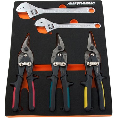 DYNAMIC Tools 6Pcs Aviation Snip & Adjustable Wrench Set W/ Foam Tool Orgnzr D096001-FT8T